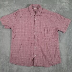 Carbon2Cobalt Shirt Mens Large Red White Linen Cotton Button Up Short Sleeve